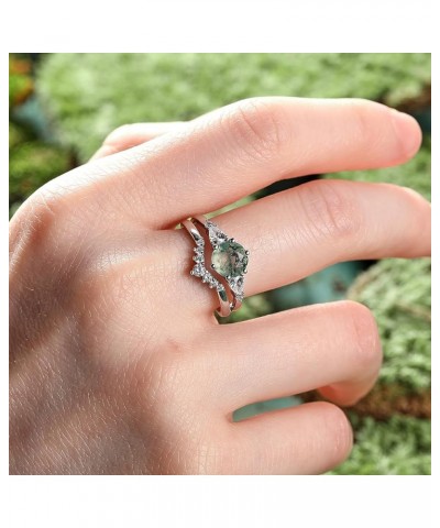 Natural Moss Agate Ring Engagement Rings Set 925 Sterling Silver Wedding Rings Set for Women Oval Cut Moss Agate Promise Ring...