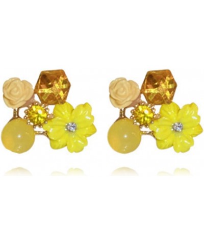 Vintage Stone Crystal Flower Stud Earrings Wedding Party Jewelry for Women Teen Girls yellow $7.01 Earrings