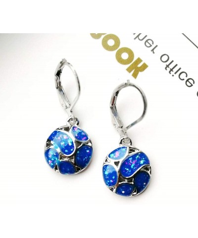 Earrings for Women Mom Fashion Women Faux Opal Round Soccer Dangle Leverback Earrings Jewelry Gift Statement Jewelry Blue $3....