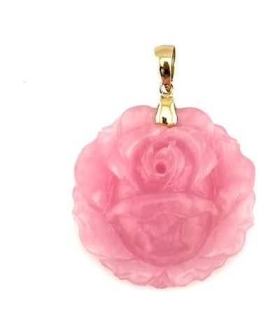 14K Yellow Gold Genuine Jade Hand Carved Rose Pendant Pink $49.89 Pendants