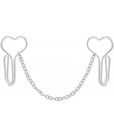 Sollarisy Love Heart Double Cuff Nose Ring Fake Septum Ring Non Piercing Clip On Chain Nose Ring for Women Men,gold silver $3...