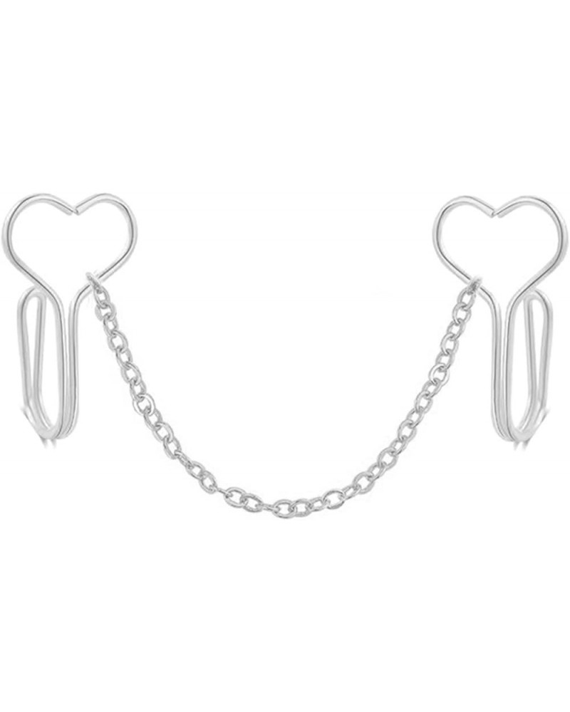 Sollarisy Love Heart Double Cuff Nose Ring Fake Septum Ring Non Piercing Clip On Chain Nose Ring for Women Men,gold silver $3...