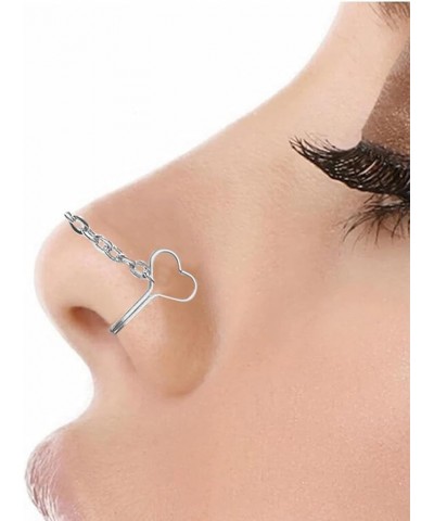 Sollarisy Love Heart Double Cuff Nose Ring Fake Septum Ring Non Piercing Clip On Chain Nose Ring for Women Men,gold silver $3...