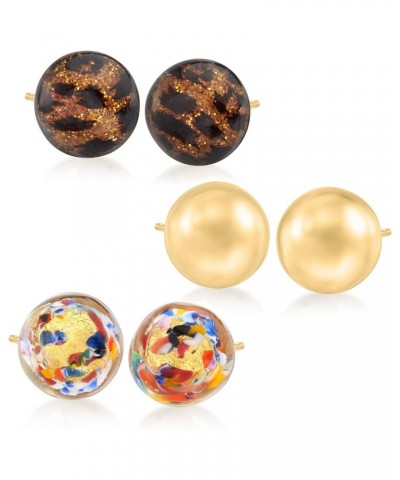 Italian Multicolored Murano Glass and 18kt Gold Over Sterling Jewelry Set: 3 Pairs Of Stud Earrings $34.32 Earrings