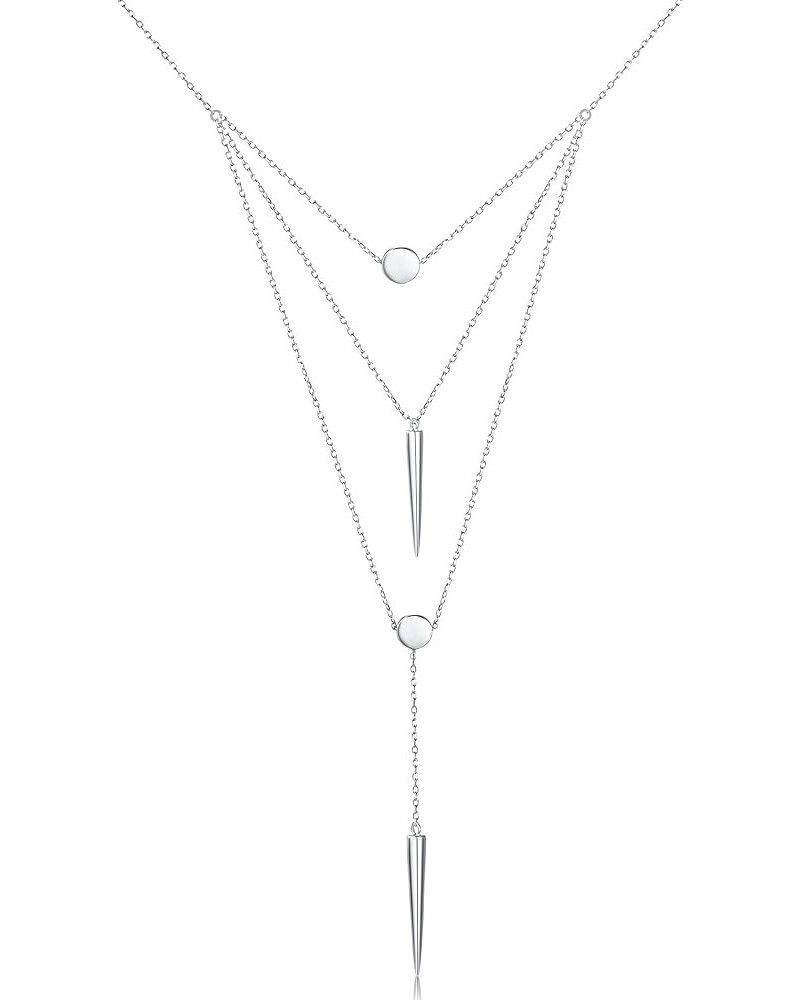 S925 Sterling Silver Multilayer Dot Bar Layered Triple Chain Pendant Necklace for Women White $16.80 Necklaces