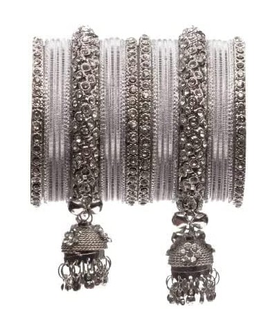 Women's Traditional German Oxidized Silver Traditional Antique Jhumka Design Bangle Set 2.1 $13.50 Bracelets