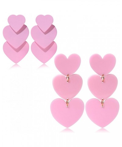 925 Sterling Silver Post Heart Dangle Drop Earrings for Women Teen Girls Pink Drop Earrings Set for Women Love Heart Dangle E...