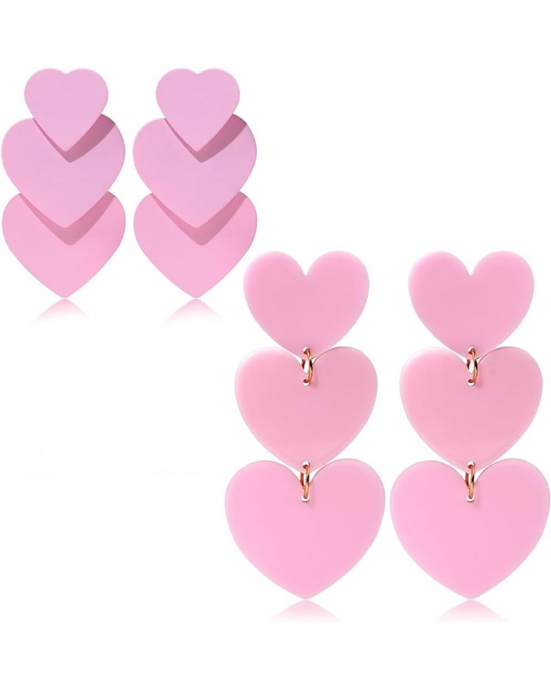 925 Sterling Silver Post Heart Dangle Drop Earrings for Women Teen Girls Pink Drop Earrings Set for Women Love Heart Dangle E...