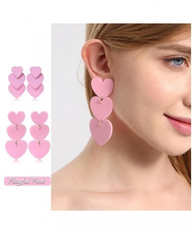 925 Sterling Silver Post Heart Dangle Drop Earrings for Women Teen Girls Pink Drop Earrings Set for Women Love Heart Dangle E...