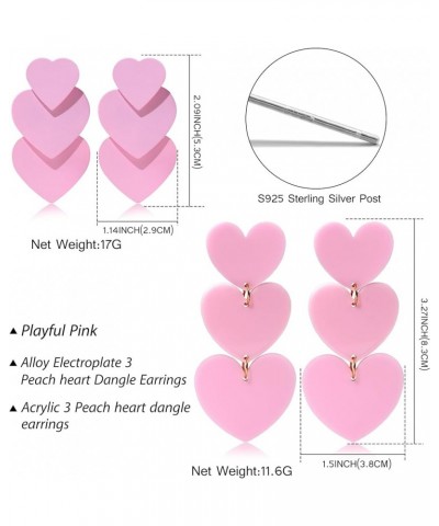 925 Sterling Silver Post Heart Dangle Drop Earrings for Women Teen Girls Pink Drop Earrings Set for Women Love Heart Dangle E...