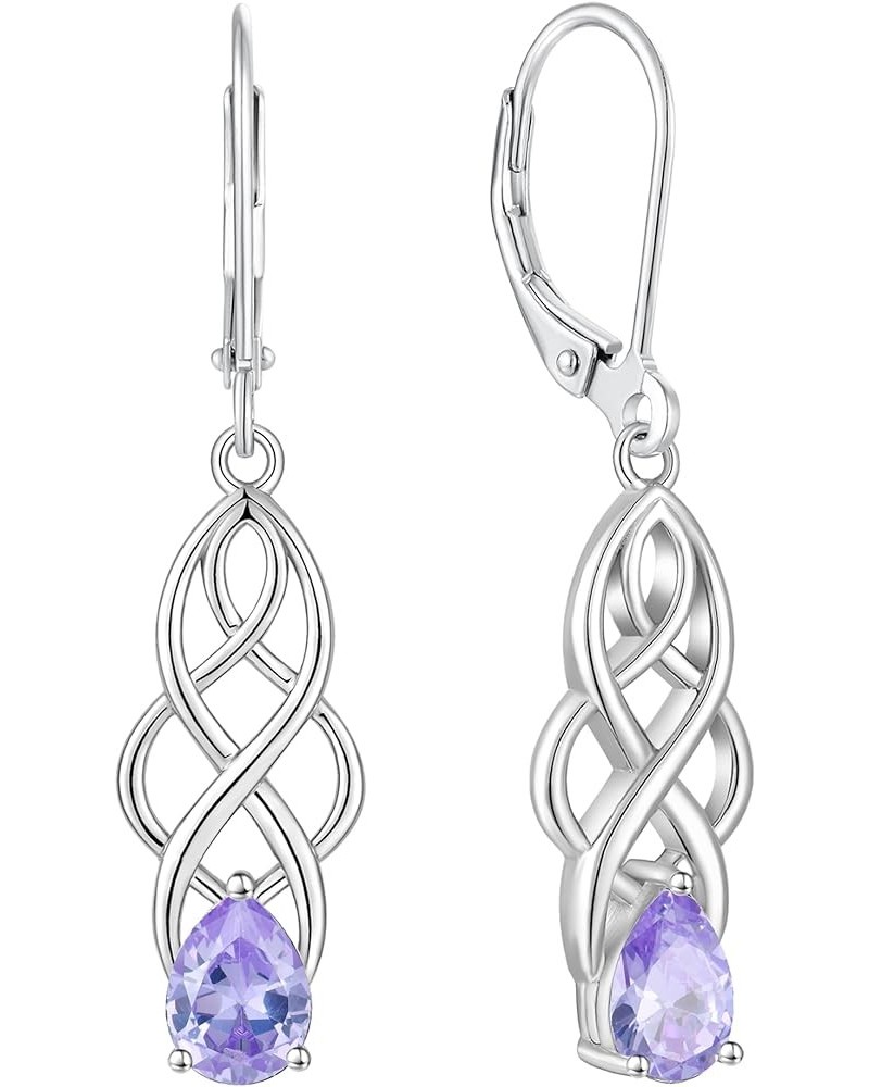 Celtic Knot Dangle Earrings for Women 925 Sterling Silver Twisted Drop Earring Teardrop Birthstone Jewelry 06-alexandrite-Jun...