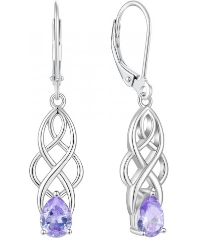 Celtic Knot Dangle Earrings for Women 925 Sterling Silver Twisted Drop Earring Teardrop Birthstone Jewelry 06-alexandrite-Jun...