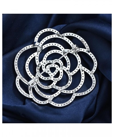 Sparkling Crystal Cut Rose Flower Pave Crystal Camellia Boutonniere Pin Brooch Corsage Blooming Heart Shaped Floral Jewelry f...