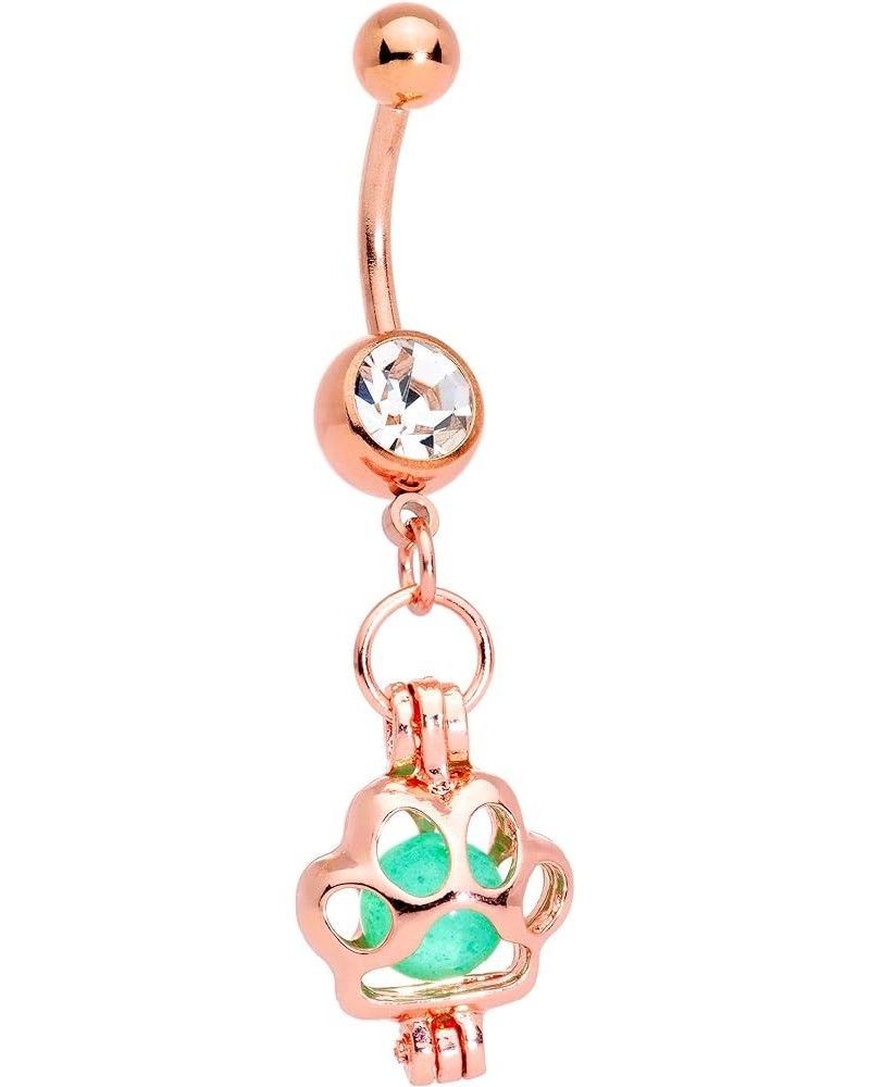 Womens Stainless Steel Navel Ring Piercing Glow in the Dark Paw Print Dangle Belly Button Ring Rose Gold Toned $11.19 Body Je...