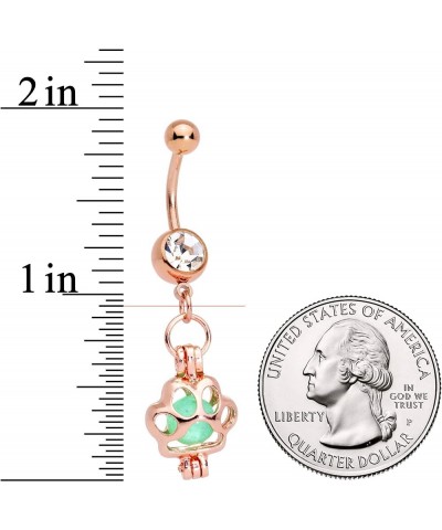 Womens Stainless Steel Navel Ring Piercing Glow in the Dark Paw Print Dangle Belly Button Ring Rose Gold Toned $11.19 Body Je...