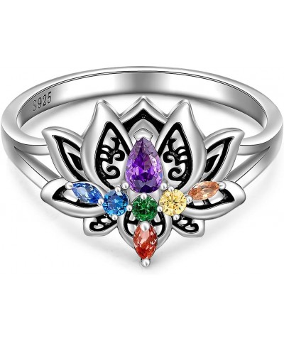 Chakra Ring Chakra Rings for Women Lotus Flower Rings 925 Sterling Silver Spiritual Healing Crystal Yoga Jewelry Gifts $11.20...