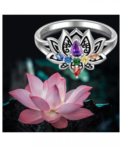 Chakra Ring Chakra Rings for Women Lotus Flower Rings 925 Sterling Silver Spiritual Healing Crystal Yoga Jewelry Gifts $11.20...