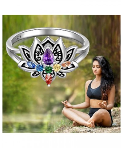 Chakra Ring Chakra Rings for Women Lotus Flower Rings 925 Sterling Silver Spiritual Healing Crystal Yoga Jewelry Gifts $11.20...