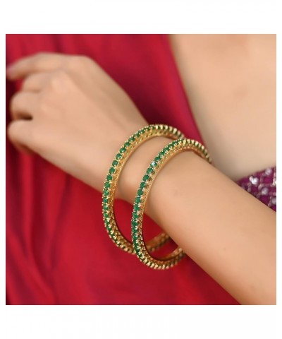 CZ Zirconia Gold Tone Red Green Blue Bollywood Wedding Indian Bangles Jewelry Women Green 2.4 Inches $13.23 Bracelets