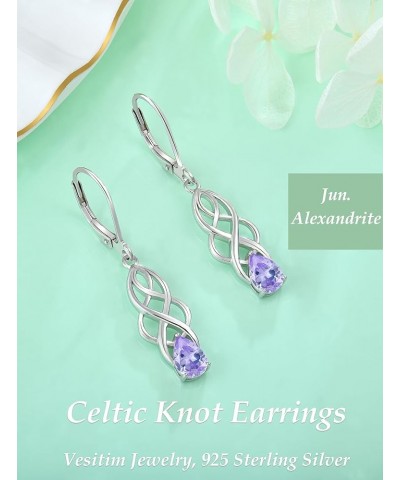 Celtic Knot Dangle Earrings for Women 925 Sterling Silver Twisted Drop Earring Teardrop Birthstone Jewelry 06-alexandrite-Jun...