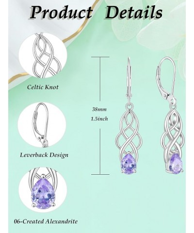 Celtic Knot Dangle Earrings for Women 925 Sterling Silver Twisted Drop Earring Teardrop Birthstone Jewelry 06-alexandrite-Jun...