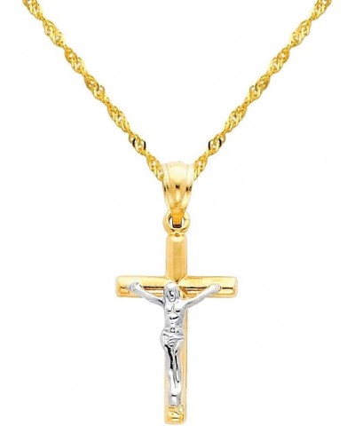 14k Two Tone Gold Jesus Cross Religious Pendant with 1.2mm Singapore Chain Necklace 18.0 Inches $46.20 Necklaces