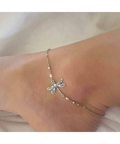 Vintage Silver Dragonfly Anklet With Pearl, Adjustable Dragonfly Ankle Link Chain Anklets Insect Jewelry Gifts Women Girls $7...