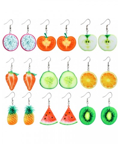 9 Pairs of Fashion Fruit Drop Earrings Cute Acrylic Watermelon Strawberry Pineapple Orange Dangle Earrings $7.73 Earrings