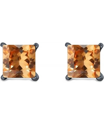 Solitaire Stud Earrings Princess Cut Simulated Cubic Zirconia 925 Sterling Silver (4mm-10mm) Black Tone, Simulated Champagne ...