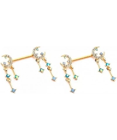 14GA 316L Stainless Steel Gemmed Crescent Moon and Star with Dangling Charms Nipple Barbells, Sold as a Pair Gold Tone $9.74 ...