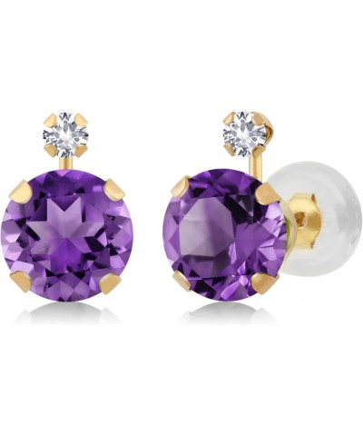 14K Yellow Gold Purple Amethyst and White Created Sapphire Earrings For Women (1.58 Cttw, Gemstone Birthstone, Round Cut 6MM)...