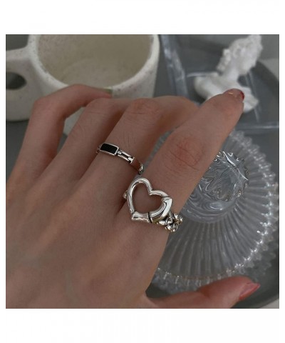 2Pcs Silver Vintage Rings Cute Stackable Rings for Women Teen Girls Love Heart Fashion Charm Finger Rings Gifts for Her $7.08...