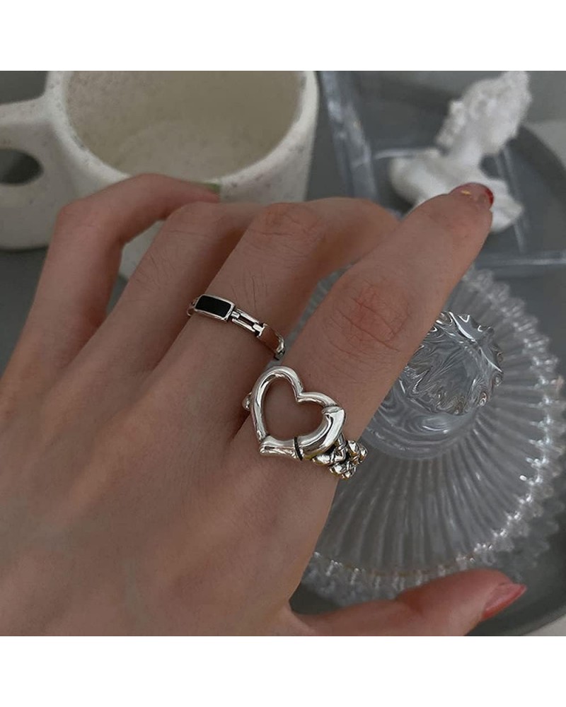 2Pcs Silver Vintage Rings Cute Stackable Rings for Women Teen Girls Love Heart Fashion Charm Finger Rings Gifts for Her $7.08...