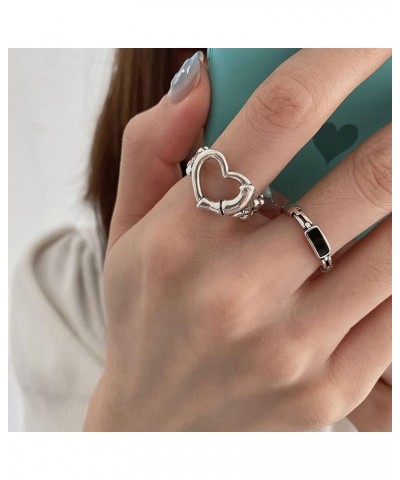 2Pcs Silver Vintage Rings Cute Stackable Rings for Women Teen Girls Love Heart Fashion Charm Finger Rings Gifts for Her $7.08...