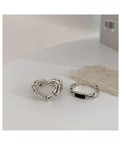 2Pcs Silver Vintage Rings Cute Stackable Rings for Women Teen Girls Love Heart Fashion Charm Finger Rings Gifts for Her $7.08...