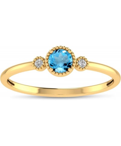 14K Genuine Yellow Gold Round Natural Gemstone and Diamond Milgrain Solitaire Ring Blue Topaz $130.50 Others