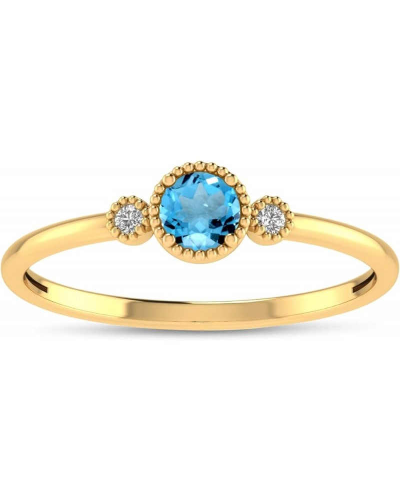 14K Genuine Yellow Gold Round Natural Gemstone and Diamond Milgrain Solitaire Ring Blue Topaz $130.50 Others