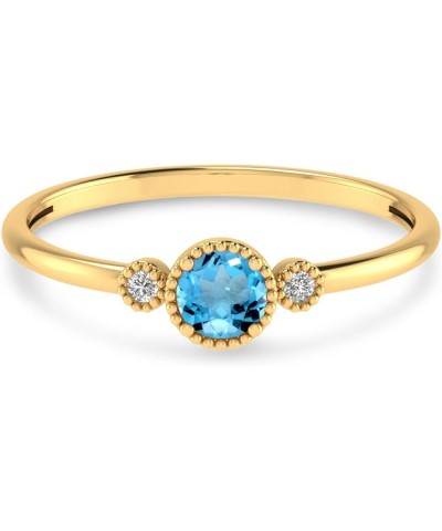 14K Genuine Yellow Gold Round Natural Gemstone and Diamond Milgrain Solitaire Ring Blue Topaz $130.50 Others