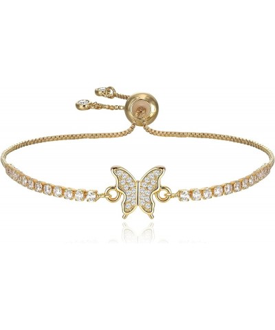 14K Gold Plated Cubic Zirconia Classic Tennis Bracelet Adjustable(Flowers, Heart, Butterfly, Cross, Water drop) Butterfly $10...