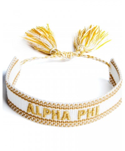 Alpha Phi Bracelet — Woven Bracelet, White and Gold Design with AP Sorority Name and Tassels, Greek Sorority Jewelry and Big ...