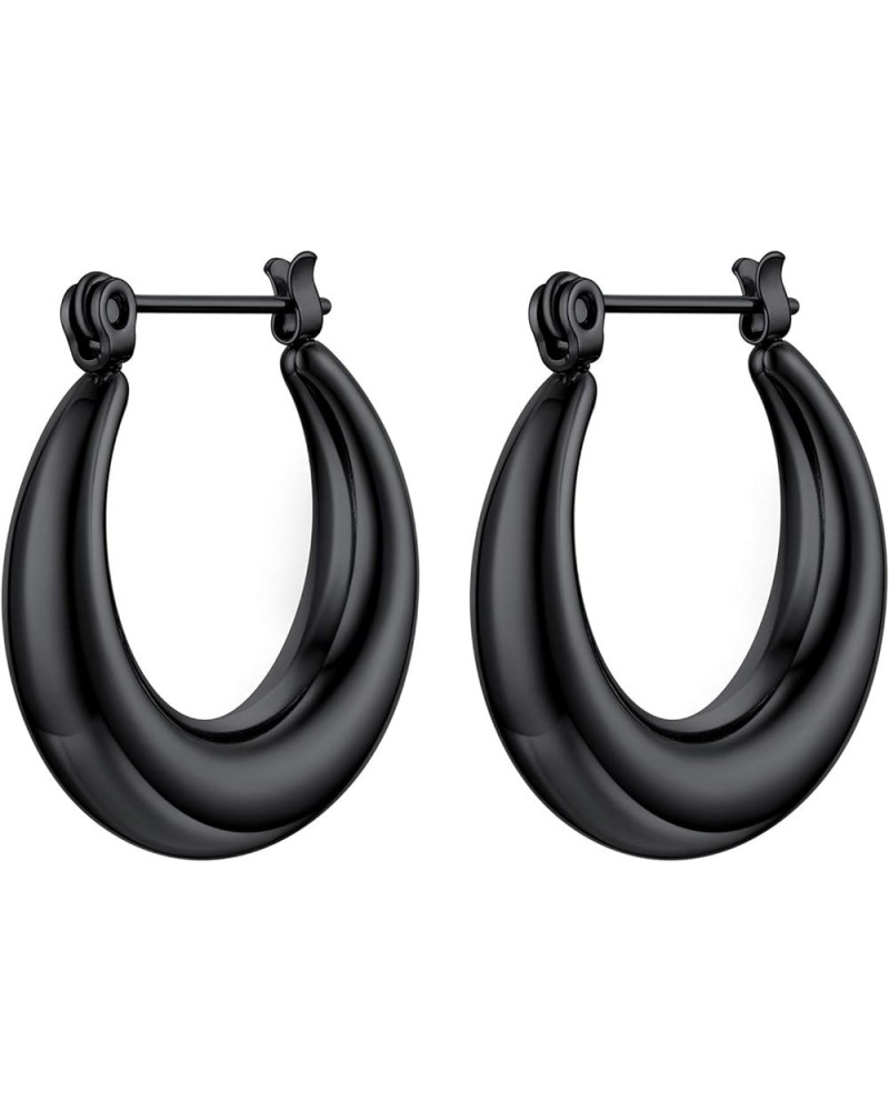 Stainless Steel Thick Hoop Earrings Howllow, Black/18K Real Gold Plated Trendy Hoops for Women, Hypoallergenic Earrings, Come...