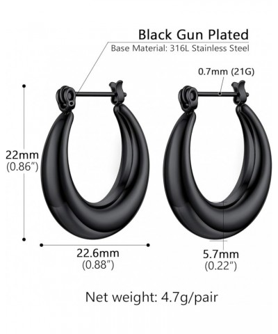 Stainless Steel Thick Hoop Earrings Howllow, Black/18K Real Gold Plated Trendy Hoops for Women, Hypoallergenic Earrings, Come...