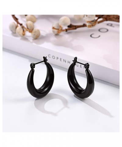 Stainless Steel Thick Hoop Earrings Howllow, Black/18K Real Gold Plated Trendy Hoops for Women, Hypoallergenic Earrings, Come...