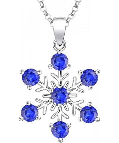 925 Sterling Silver White/Blue CZ Winter Frozen Large Snowflake Necklace Pendant B1 sapphire $26.65 Necklaces