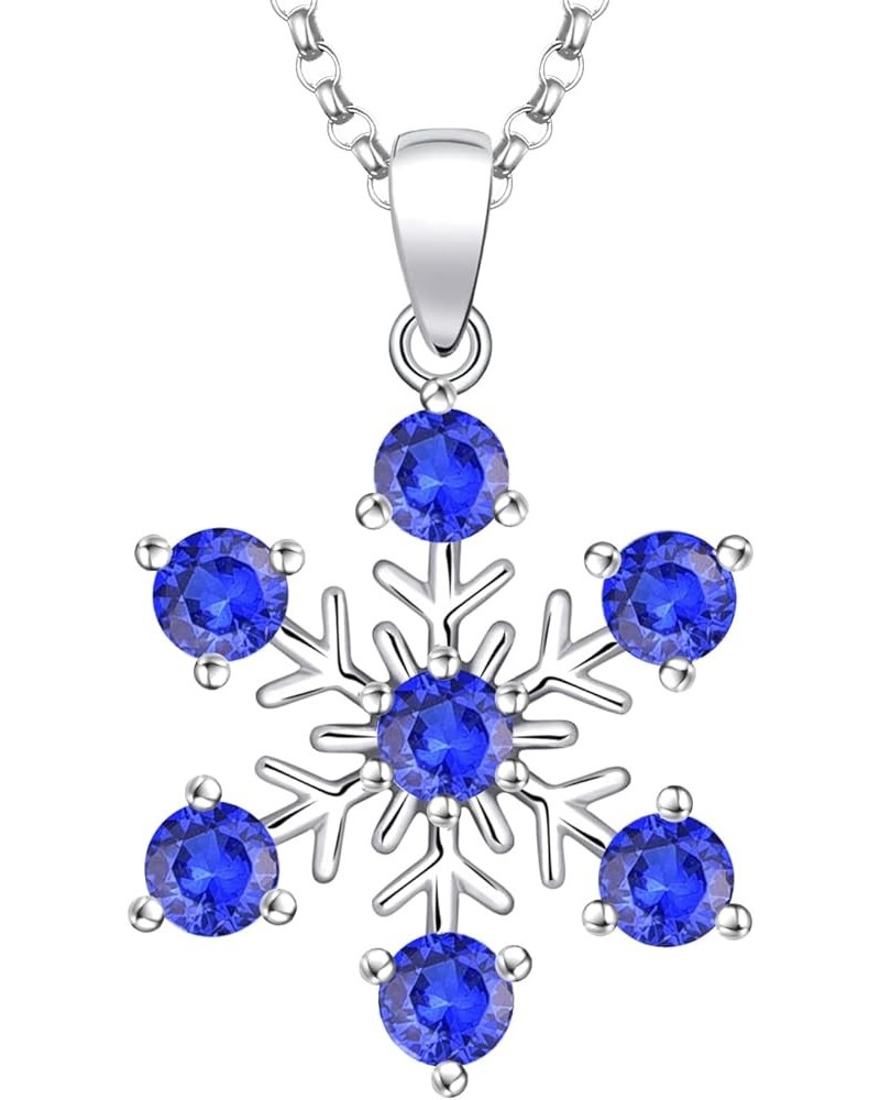 925 Sterling Silver White/Blue CZ Winter Frozen Large Snowflake Necklace Pendant B1 sapphire $26.65 Necklaces