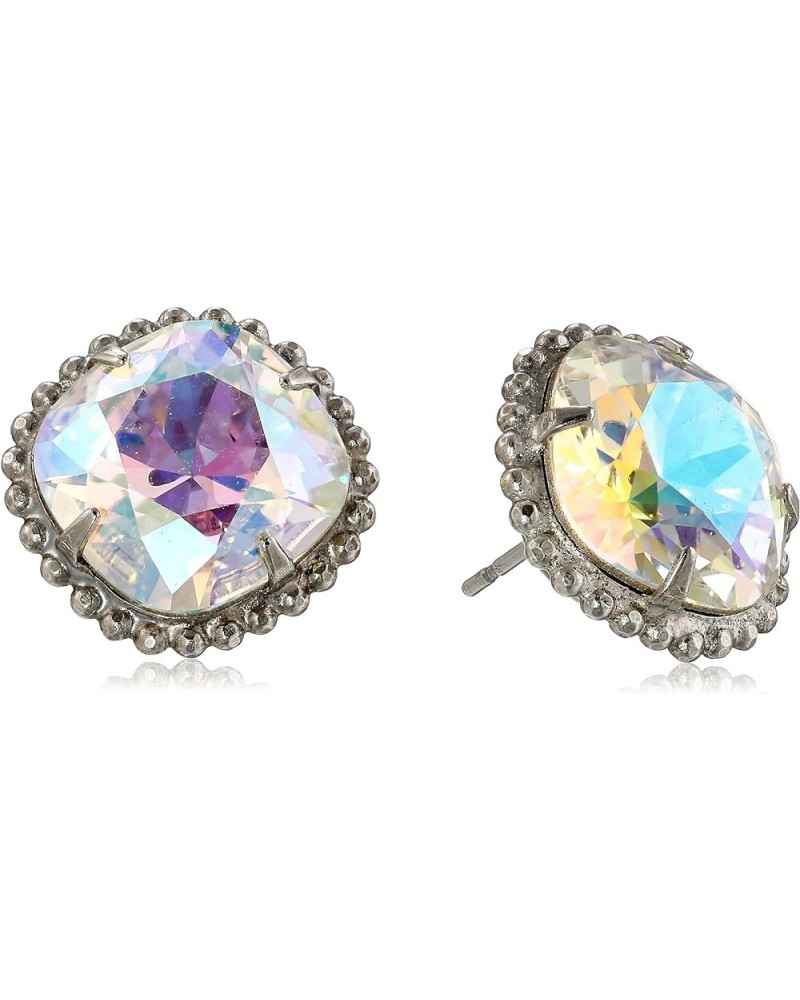 Essentials Cushion-Cut Solitaire Stud Earrings Antique Silver-Tone Legacy Crystal Aurora Borealis $38.16 Earrings