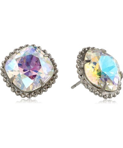 Essentials Cushion-Cut Solitaire Stud Earrings Antique Silver-Tone Legacy Crystal Aurora Borealis $38.16 Earrings