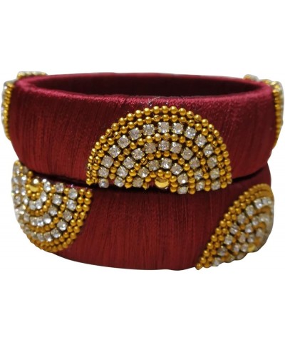 Festive Offer: Designer Handcrafted Ethnic Half Moon Silk Thread Bangles for Women Maroon 2.8 $7.70 Bracelets