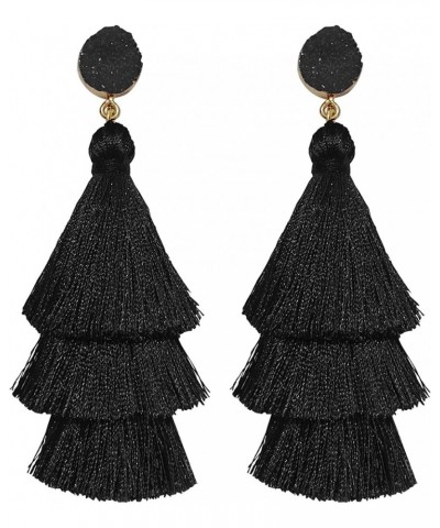 Layered Tassel Earrings for Women Bohemian Colorful Tiered Tassel Dangle Drop Earrings for Christmas Mother's Day Gift Black ...