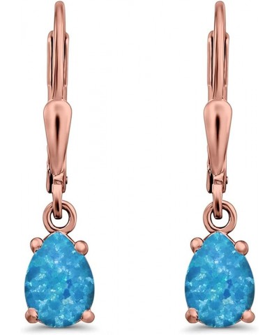 Teardrop Bridal Dangling Leverback Earrings Pear Cubic Zirconia 925 Sterling Silver Rose Tone, Lab Created Blue Opal $13.51 E...